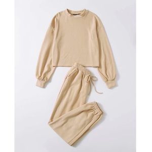 Drop Shoulder Solid Pullover & Sweatpants Set